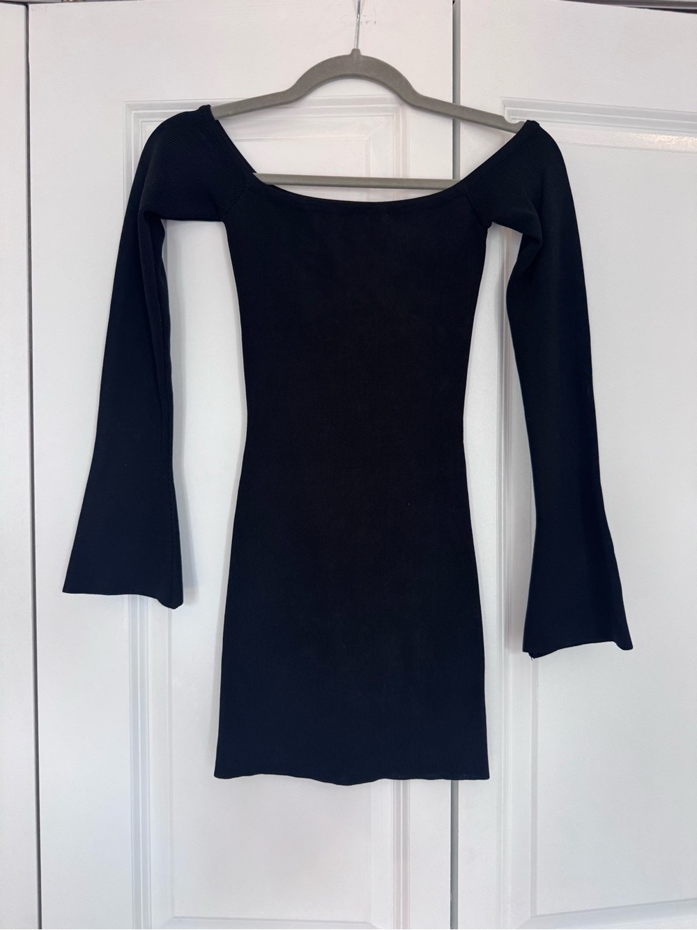 Princess Polly Black Off-Shoulder Mini Dress with Bell Sleeves